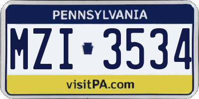 PA license plate MZI3534
