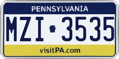 PA license plate MZI3535