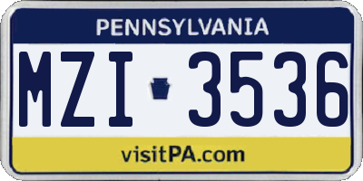 PA license plate MZI3536