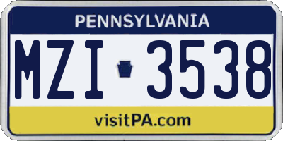 PA license plate MZI3538