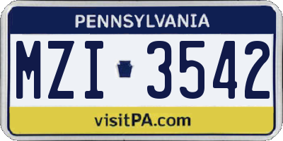 PA license plate MZI3542