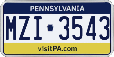 PA license plate MZI3543