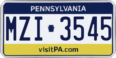PA license plate MZI3545