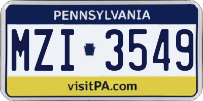 PA license plate MZI3549