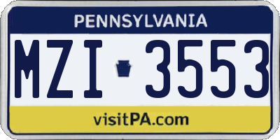 PA license plate MZI3553