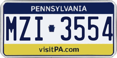PA license plate MZI3554