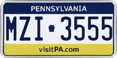 PA license plate MZI3555