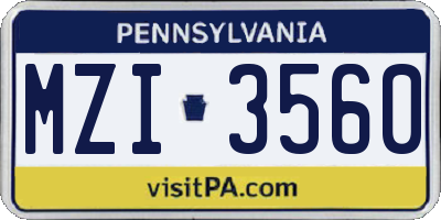 PA license plate MZI3560