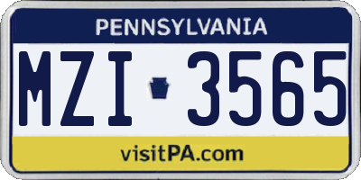 PA license plate MZI3565