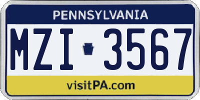 PA license plate MZI3567
