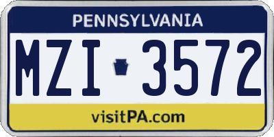 PA license plate MZI3572