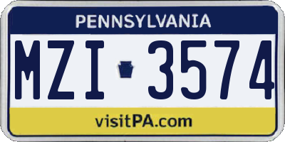 PA license plate MZI3574