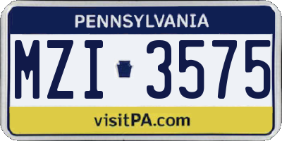 PA license plate MZI3575