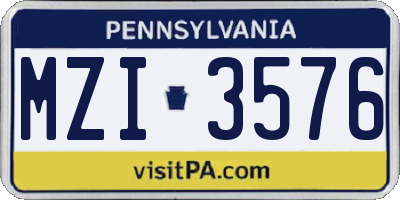 PA license plate MZI3576