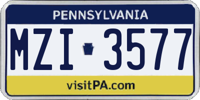 PA license plate MZI3577