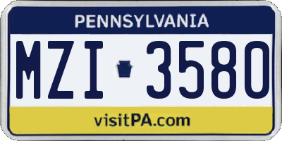 PA license plate MZI3580
