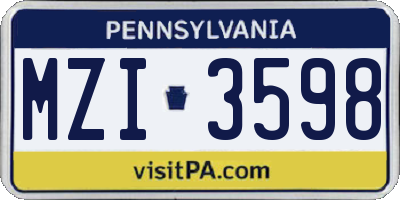 PA license plate MZI3598