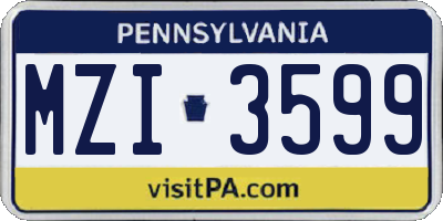 PA license plate MZI3599
