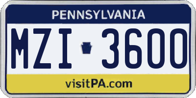 PA license plate MZI3600
