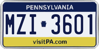 PA license plate MZI3601