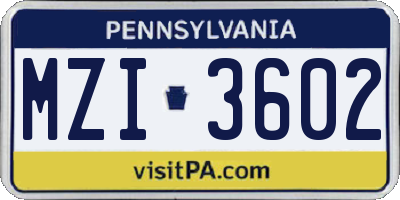 PA license plate MZI3602