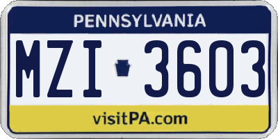 PA license plate MZI3603