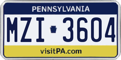 PA license plate MZI3604