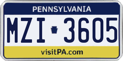 PA license plate MZI3605