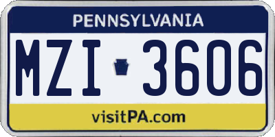 PA license plate MZI3606