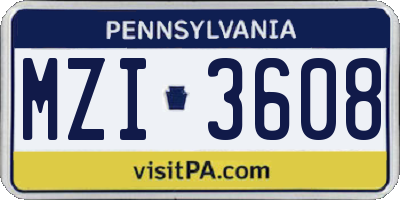 PA license plate MZI3608