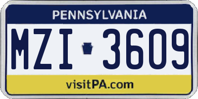 PA license plate MZI3609