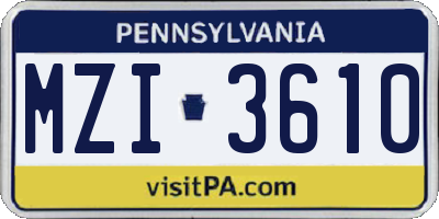 PA license plate MZI3610