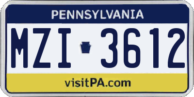 PA license plate MZI3612