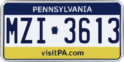 PA license plate MZI3613