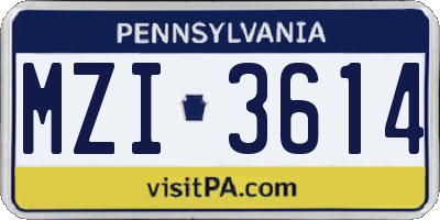 PA license plate MZI3614