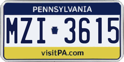 PA license plate MZI3615