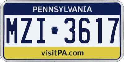 PA license plate MZI3617