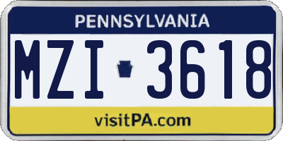 PA license plate MZI3618