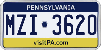 PA license plate MZI3620