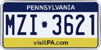 PA license plate MZI3621