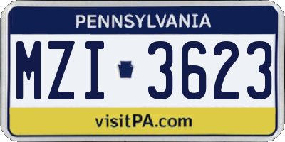 PA license plate MZI3623