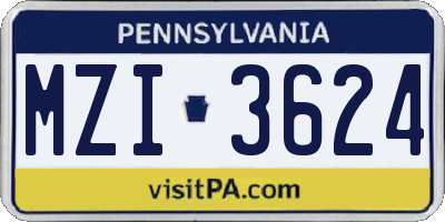 PA license plate MZI3624