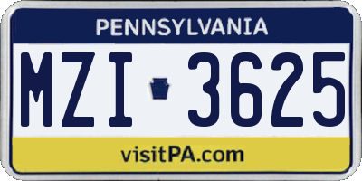 PA license plate MZI3625