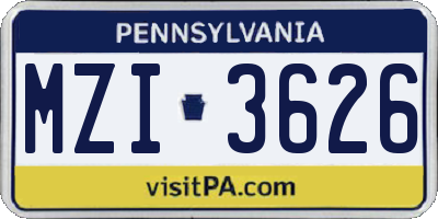 PA license plate MZI3626