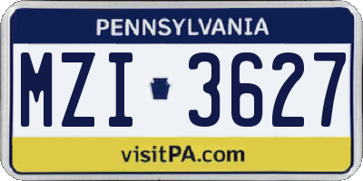 PA license plate MZI3627