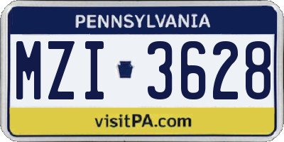PA license plate MZI3628