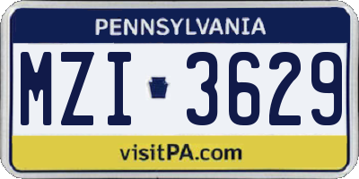 PA license plate MZI3629