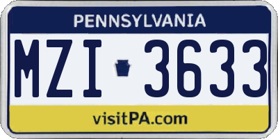 PA license plate MZI3633