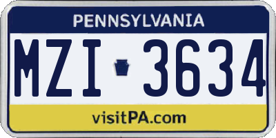 PA license plate MZI3634