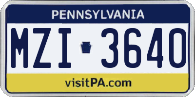 PA license plate MZI3640